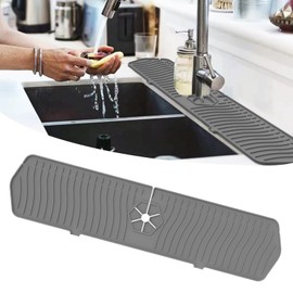 Silicone Sink Faucet Absorbing Drying Mat Grey (24 x 5.6 x 0.5 inches) Durable Absorbent and Protector Draining Pad for Kitchen, Bathroom, Ternal Sinkmat, Water Drip Catcher Splash Tray Guard