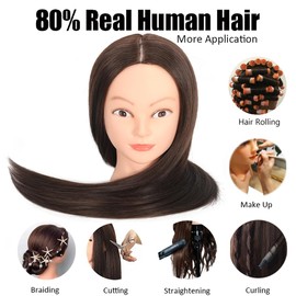ZOMOI ZOMOI Mannequin Head with 80% Real Human Hair 26-28' Cosmetology Mannequin Doll Head for Styling Practice on Braiding Head (4#Dark Brown)