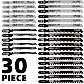 TOOLDO Jigsaw Blades Set 30 Piece, Assorted Professional Jig Saw Blades for T-Shank,Wood and Metal Cutting, Replacement Saw Blade for Dewalt, Bosch,Milwaukee, Makita,Ryobi and Rockwell Jig Saws