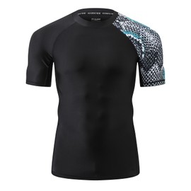 HUGE SPORTS Men's Splice UV Sun Protection UPF 50+ Skins Rash Guard Short Sleeves(Snake scale,S)