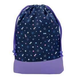miwaki bag03-L Gymnastics Bag, Girls, Drawstring Bag, Large, Travel Pouch, Gusset, Elementary School, Kindergarten, Nursery School, Name Tag Included, Handmade in Japan, denim colorful stars