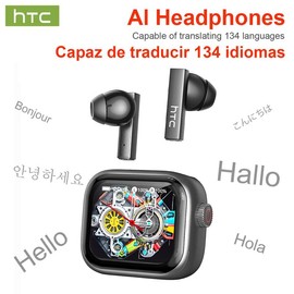 HTC NE40 Translation Bluetooth 6.0 Earphones LED Display High Fidelity Waterproof Wireless Earphones, Translation in 134 Languages With APP, TWS Touch Control Earbuds, Suitable for Office, Sports, Study and Audio Calls | Built-in Microphone | AI Earphones:_Black
