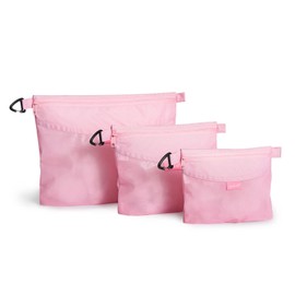 pack all 3 Pcs Water-resistant Material Zipper Pouch Set, Mesh Zipper Bags for Storage, Travel, Office (Pink)