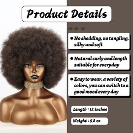 Xinran 8 inches 70s Afro Wigs for Black Women,Short Afro Kinky Curly Wig,Dark Brown Women Full Afro Kinky Wigs for Women