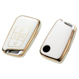 FOB Car Key Case with Lanyard | High Quality Soft TPU Full Protection | Protective Case for 3-Button Car Key | Compatible with VW Volkswagen Tiguan Atlas Jetta Passat Golf Alltrack, White