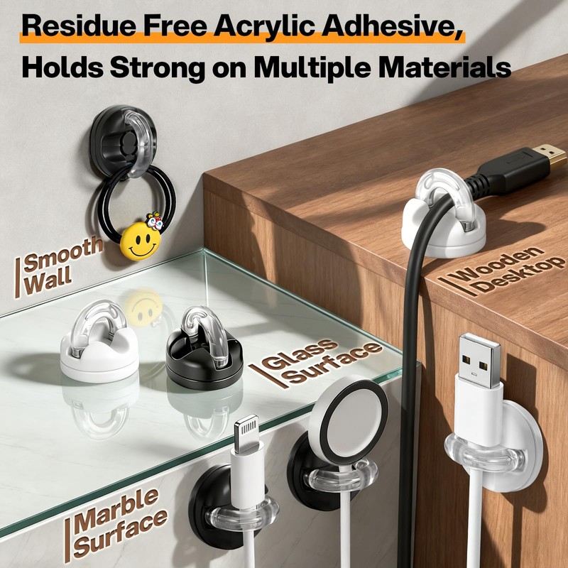8 Pack 360° Rotatable Magnetic Cable Clips, Adhesive Cord Holder
