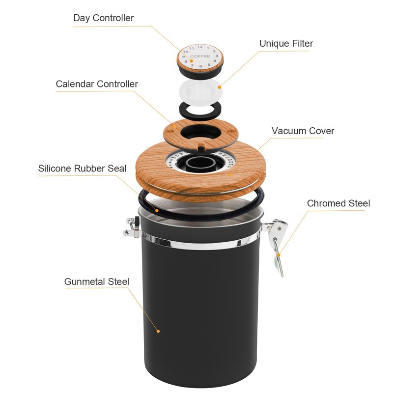 TEDSWAIT Coffee Canisters Airtight Coffee Bean Storage Container Kitchen Stainless