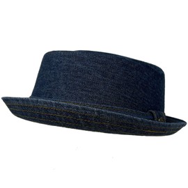 Sombrero para hombre de algodón para todas las estaciones Porkpie Boater Derby Fedora Sun, azul Denim, Small-Medium