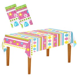SSuirk 2-Pack Easter Eggs Tablecloths - 54x108 Inch Disposable Plastic Table Covers for Easter Dinner and Spring Holiday Party Decorations
