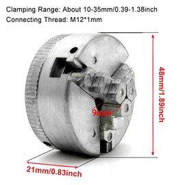 Mini Lathe Chuck, Zinc Alloy Three Jaw Chuck, M12*1 Chuck with Hand Electric Drill Connecting Rod, Power Tool Self-Centering Tool, for Woodworking, Small Metal Machine Tools