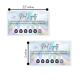 Manicure & Pedicure Loyalty Discount Card | 50 Pack | Physical Printed 2x3.5" inch Business Card Size | Nail Salon Loyalty | Holographic Look Rainbow Background