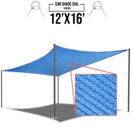 E&K Sunrise 12' x 16' Blue Rectangle Sun Shade Sail Outdoor Shade Cloth UV Block Fabric,Curve Edge-Customized
