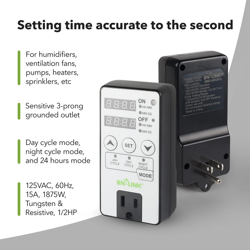 BN-LINK Timer Outlet Short Period Repeat Cycle Intermittent Digital Timer,