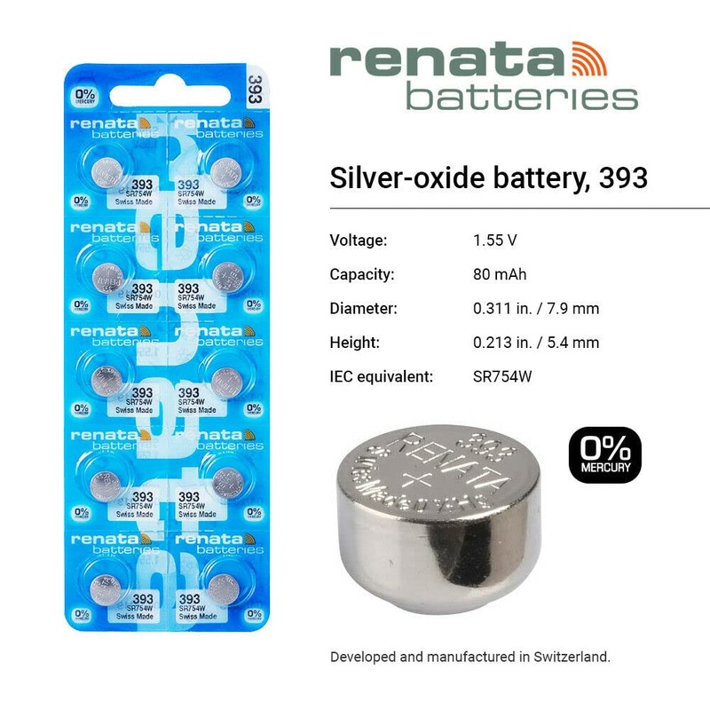 Renata 393 SR754W Batteries - 1.55V Silver Oxide 393 Watch