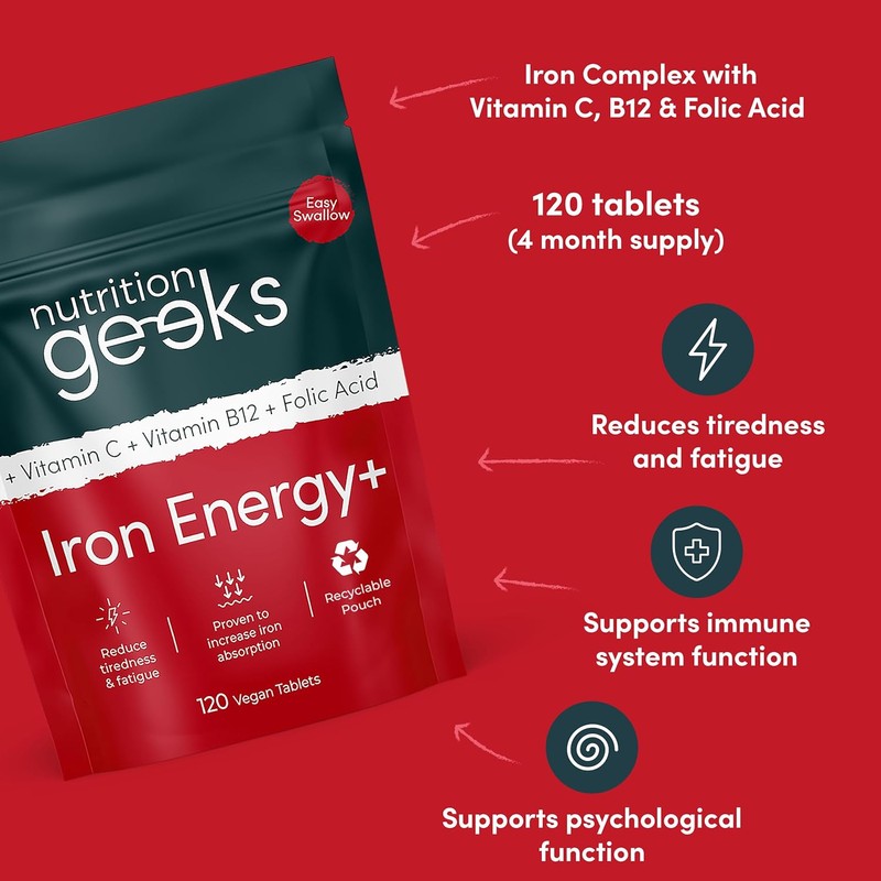 Nutrition Geeks Iron Tablets High Strength - Energy Tablets with