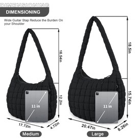 Quilted Puffer Tote Bag for Women,Large Puffy Crossbody Shoulder Bag Lightweight Nylon Hobo Bag with Zipper,Purse Puffy Quilted Carryall Bag Soft Oversized Padding Handbag for Daily Travel(Black)