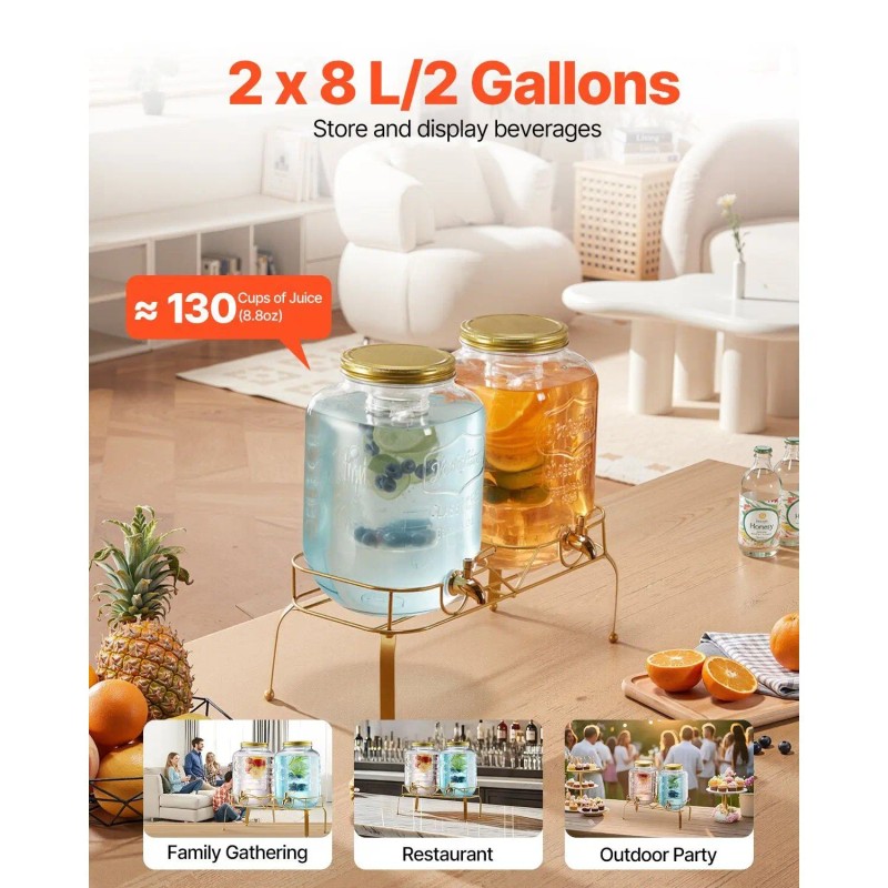 2 Pack 2 Gallon Stainless Steel Drink Dispensers with Spigo