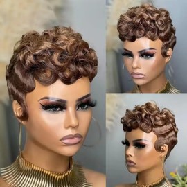 QITAQOTA Pixie Cut Wig Pixie Wigs for Black Women Glueless Full Machine Made Short Cut Wig Synthetic Wigs for Black Women Y53