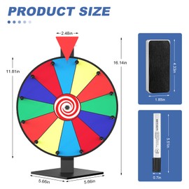 Retbtnm 12 Inch Prize Wheel, 12 Slots Color Spinning Wheel with Diamond Base, Heavy Duty Tabletop Spinner Wheel Includes Dry Erase Marker & Eraser for Parties, Rewards & Classroom Activities