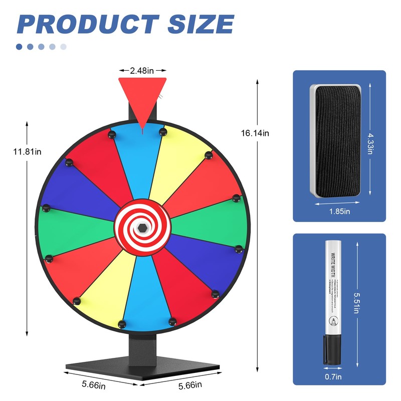 Retbtnm 12 Inch Prize Wheel, 12 Slots Color Spinning Wheel