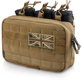 WYNEX Tactical Mag Admin Pouch, Molle Utility Tool Pouch Medical EMT Organizer with Triple Stacker Magazine Holder for M4 M16 Patch Included Khaki