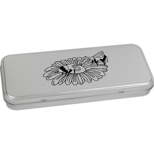 Azeeda 'Daisy & Bees' Metal Hinged Stationery Tin/Storage Box (TT00298138)