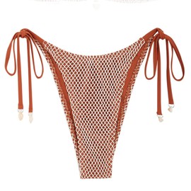 ZAFUL Bikini Bottoms for Women Fishnet Tie Side String Bathing Suit Bottoms Tanga High Cut Swimsuit Bottom (Only Bottom-Coffee, Small)