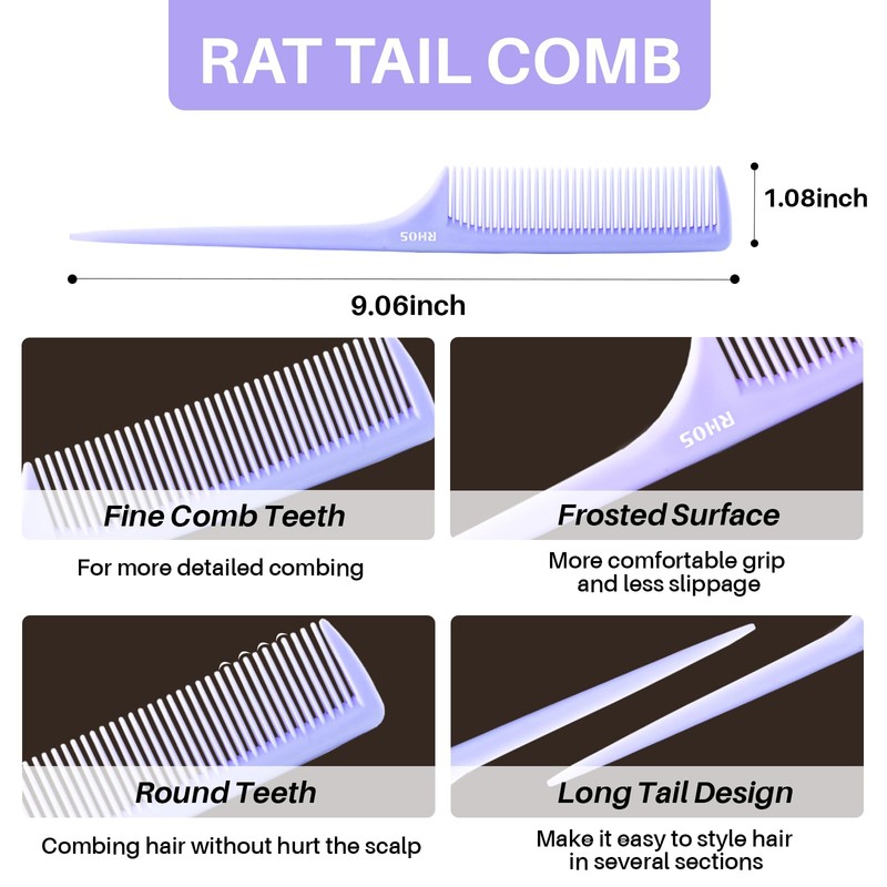 RHOS Rat Tail Comb for Parting, Fine Tooth Teasing Comb