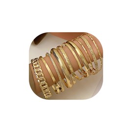 CJIAYUJEW Gold Bangle Bracelets Set for Women Chunky Stackable Textured Cuff Bracelet Set Multilayer Boho Cable Bracelet Trendy Jewelry for Women (Bra-Style C)