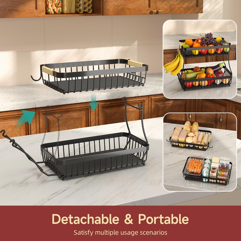 Sevenblue 2 Tier Large Fruit Basket for Kitchen Counter with