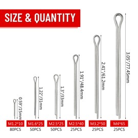 WMYCONGCONG 255 PCS Cotter Pins Assorted Kit Stainless Steel Split Pin Assortment Cotter Pins Clip Key Fastener for Automotive Mechanics Small Engine Repair