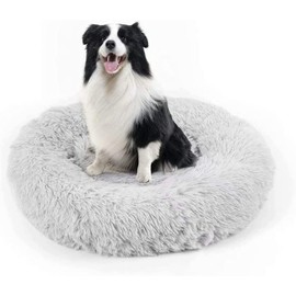 Dog Bed, Cat Calming Bed, Faux Fur Pillow Pet Donut Cuddler Round Plush Bed for Large Medium Small Dogs and Cats