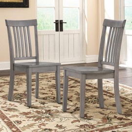 COLAMY Wooden Dining Chairs Set of 2, Spindle High Back Windsor Kitchen Side Chair, Farmhouse Dining Chairs for Kitchen and Dining Room, Light Grey