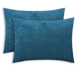 CaliTime Pack of 2 Cozy Standard Pillow Shams Cases for Bed Bedding Decoration Solid Dyed Soft Chenille 20 X 26 Inches Ocean Blue