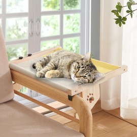 FFIHTY Cat Window Perch Wood Frame Kitty Hammock Hanging Seat 22" x 15" Sturdy Bedside Drawer Cat Perch for Large Small Indoor Cats (Blue)