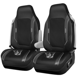 CAR PASS Sporty High Back 3D Oxford Waterproof Car Seat Cover Two Front, Bucket Carbon Fiber Leather Seat Cover, Built-in Seat Belt Armrest Compatible Fit for Sports Car SUV Sedan Truck All Black