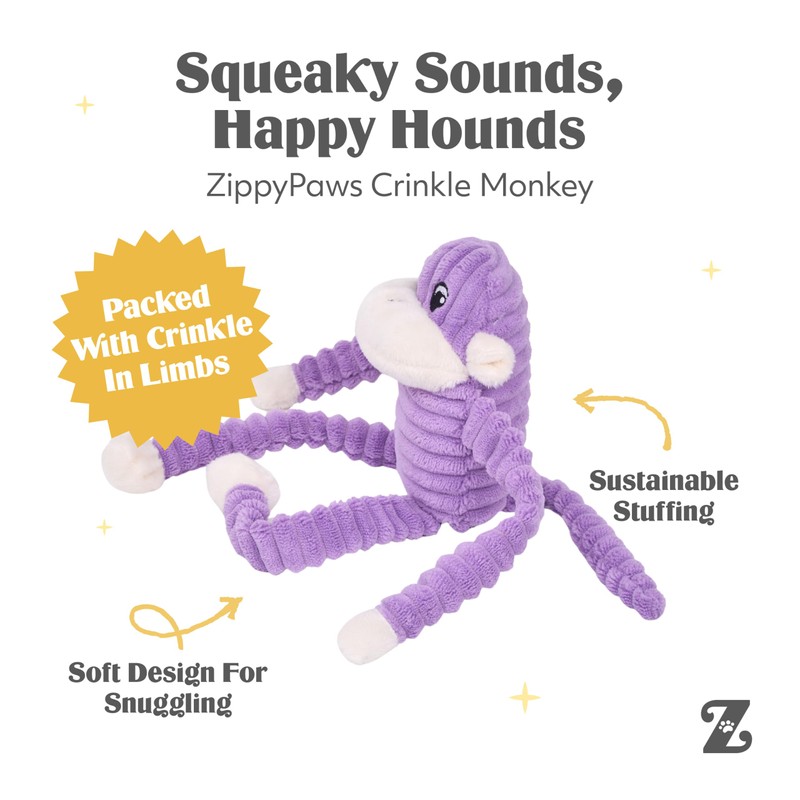 ZippyPaws Crinkle Monkey - Interactive Dog Toys to Keep Them