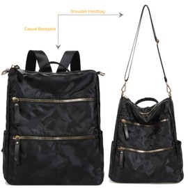 AO ALI VICTORY Women Nylon Backpack Purse Convertible Handbags and Shoulder Bag College Bookbags Anti Theft Travel Purses Casual Daypack (B-Black)