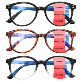 SIGVAN Progressive Multifocus Reading Glasses Blue Light Blocking Women Men Computer Eyeglasses Spring Hinge Readers (3 Mix, 2.25)