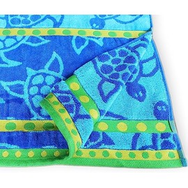 Beach Towels for Adults Large Size perfect fit for sun lounger towel Soft velour cotton with quick dry terry towel reverse Couple beach towel sets mix & match for family pool towel (TURTLES BLUE)