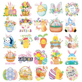 Oottati 25 Sheets Waterproof Temporary Tattoos Stickers Easter Rabbit Egg Rabbit Colorful Suit for Kids
