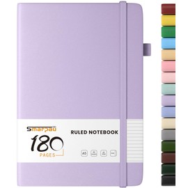 Smarpau Lined Notebook A5, Hardback Journal Notebook with 180 Pages Thick Paper, Leather Journal for Women Men, No Bleed for Writing, Notepad for Office School Travel Supplies, Light Purple