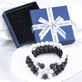 Mochity 3 Pieces Tiger Eye Bracelet for Men, 8mm Bracelet with Natural Stone Beads, Adjustable Bracelets for Men, Gifts for Men, Stainless Steel, Stainless Steel