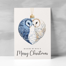 Postcard Prints - Christmas Card For Wife Owls Bauble Love Heart Illustration Romantic Christmas Card For Wife