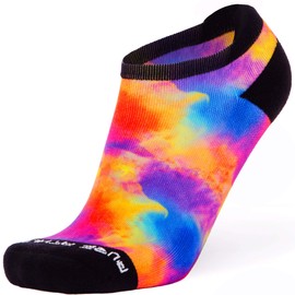 Pure Athlete Running Socks – Best Athletic No Show for Men and Women - Low-Show Light Cushion (Large/X-Large, 1 Pair - Watercolors/Purple)