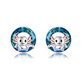 YAFEINI Axolotl Earrings 925 Sterling Silver Blue Crystal Axolotl Studs Jewelry Gifts for Women
