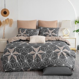 Soifox Bed Linen 135 x 200 cm Grey Bedding Set - Geometric Bed Linen Sets Microfibre Duvet Cover 135 x 200 cm with Pillowcase Non-Iron & Wrinkle-Free Modern Duvet Cover with Zip