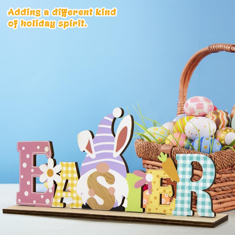 ALLY-MAGIC Easter Table Decorations, Wooden Spring Easter Sign Stand Table