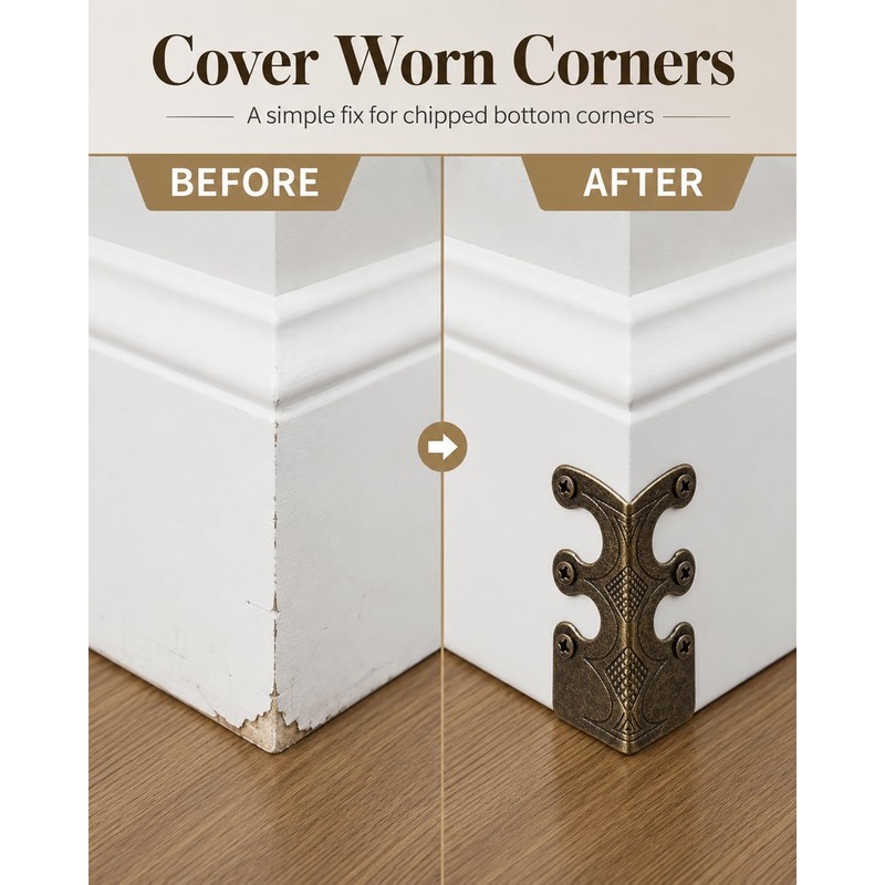 Baemin 16 Pcs Solid Brass Corner Protectors, Baseboard & Furniture,