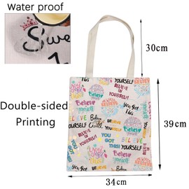 You Got This Inspirational Gifts Tote Bag for Women Girls Believe in Yourself Canvas Tote Bag Reusable Shopping Bags, You Got This Tote Bag